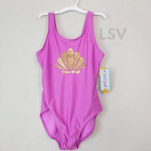 Cat & Jack Girls One-Piece Shell Swim Suit Size L